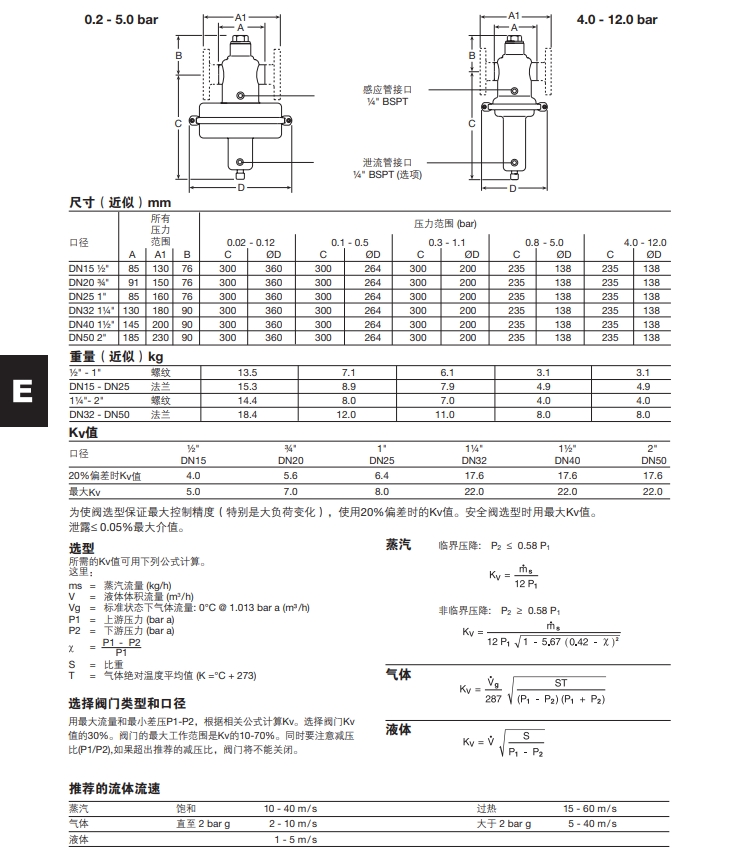 SRV461和SRV463減壓閥尺寸重量