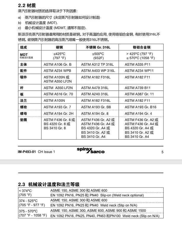 斯派莎克蒸汽引射器技術(shù)參數(shù)