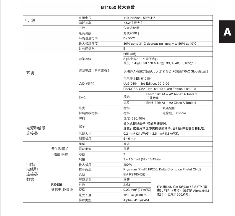 斯派莎克BT1050鍋爐排污控制器技術(shù)參數(shù)